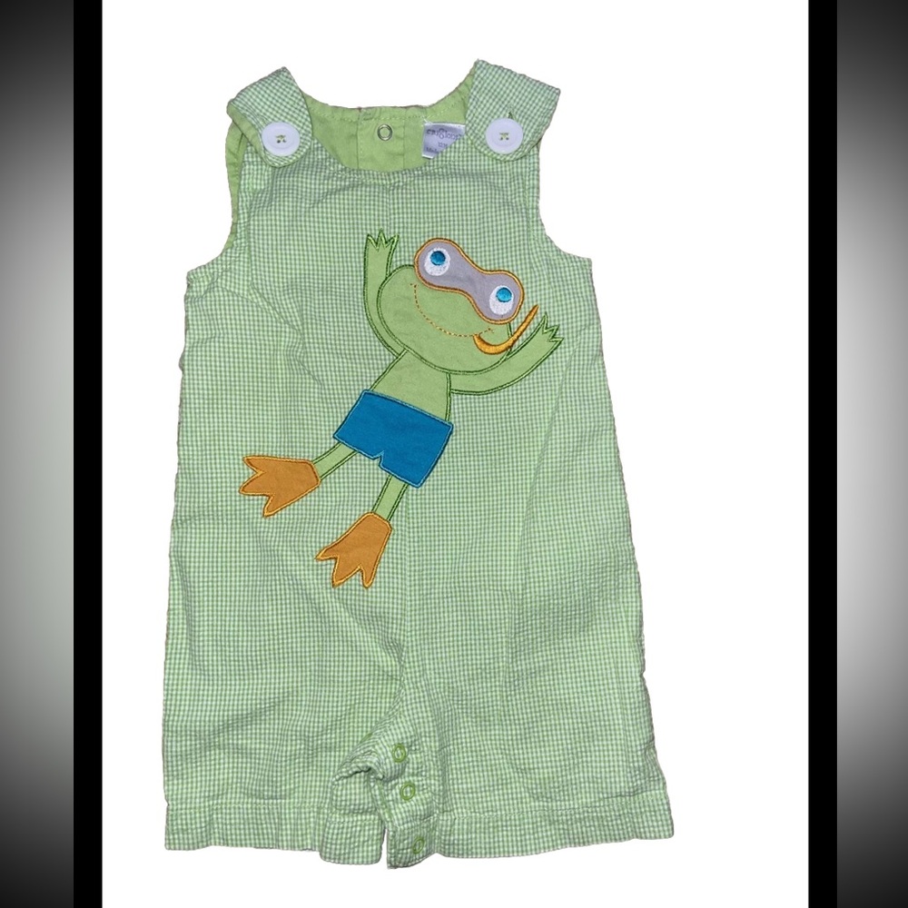 Cre8ions 12 month embroidery appliqué one piece with swimming scuba frog.